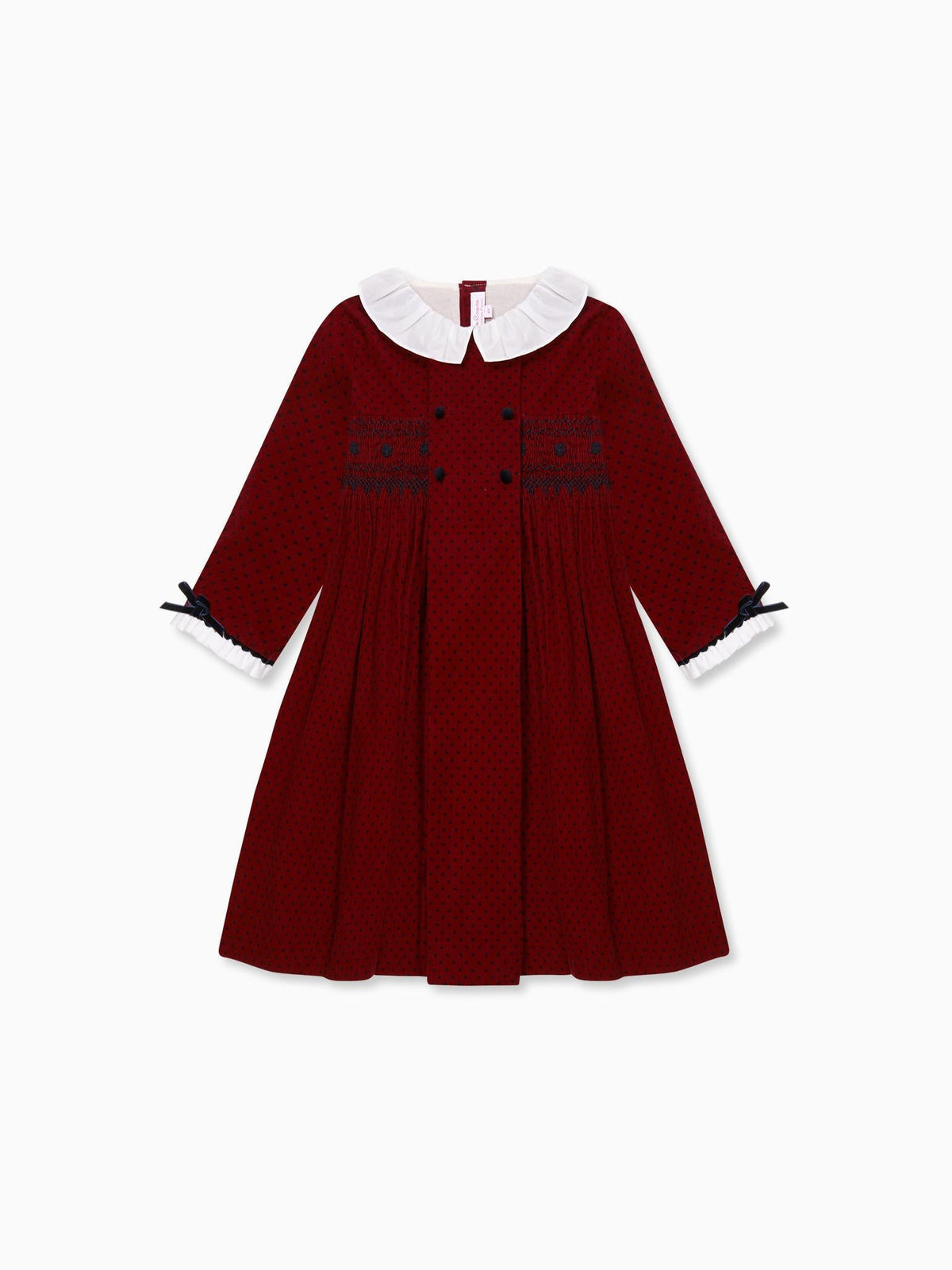 Burgundy Polka Dot Magdalena Corduroy Girl Hand-Smocked Dress