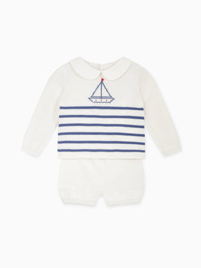 Navy Stripe Manuel Cotton Nautical Baby Knitted Set
