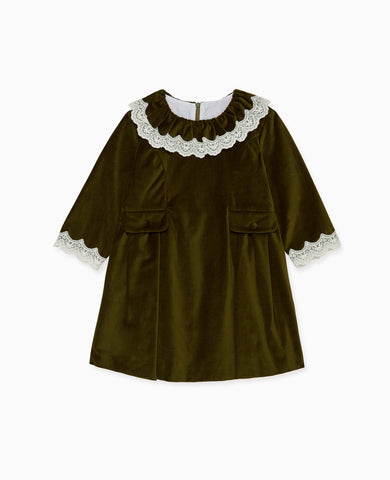 Olive Maranta Velvet Girl Dress