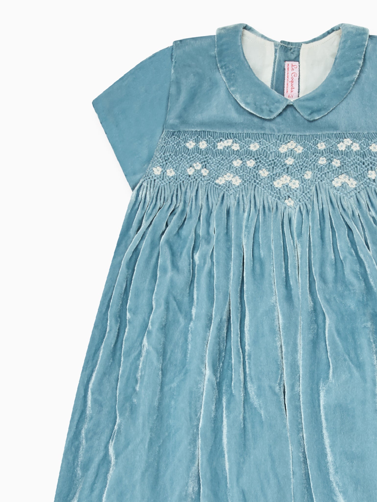 Light Blue Marcita Velvet Girl Hand-Smocked Dress