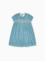 Light Blue Marcita Velvet Girl Hand-Smocked Dress
