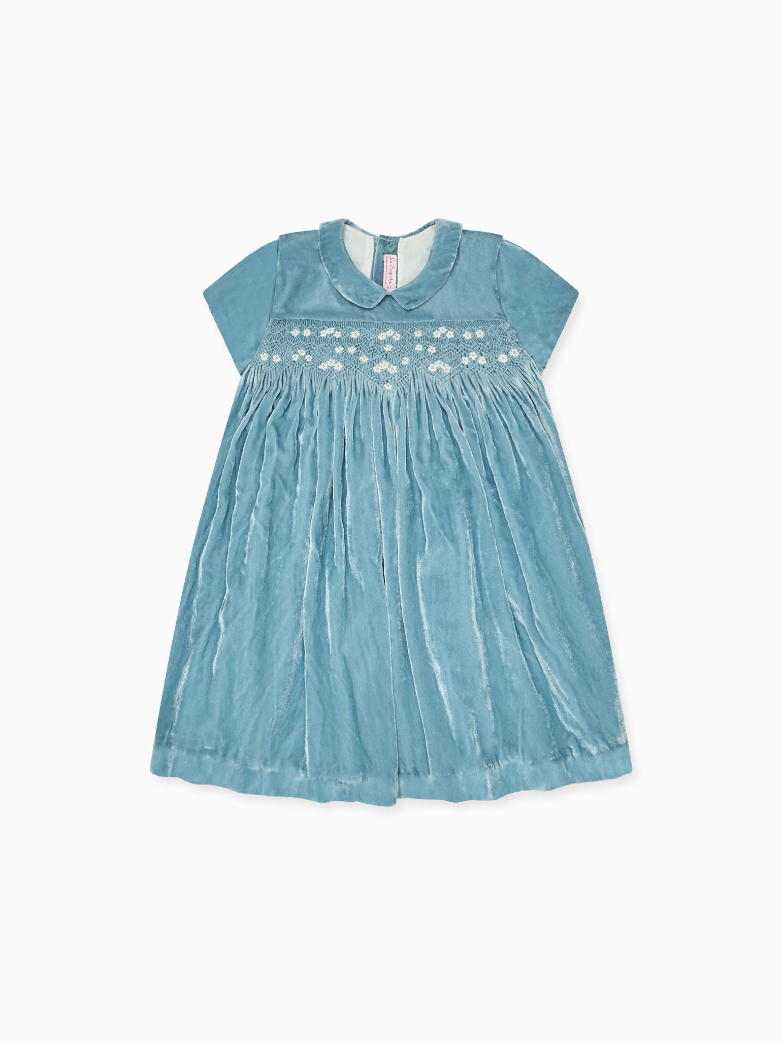 Light Blue Marcita Velvet Girl Hand-Smocked Dress
