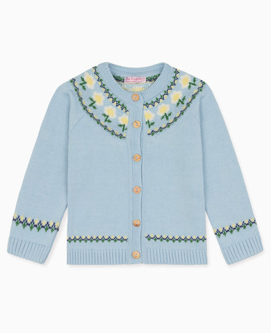 Dusty Blue Margarita Cotton Baby Girl Cardigan