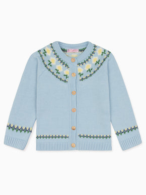 Dusty Blue Margarita Cotton Baby Girl Cardigan