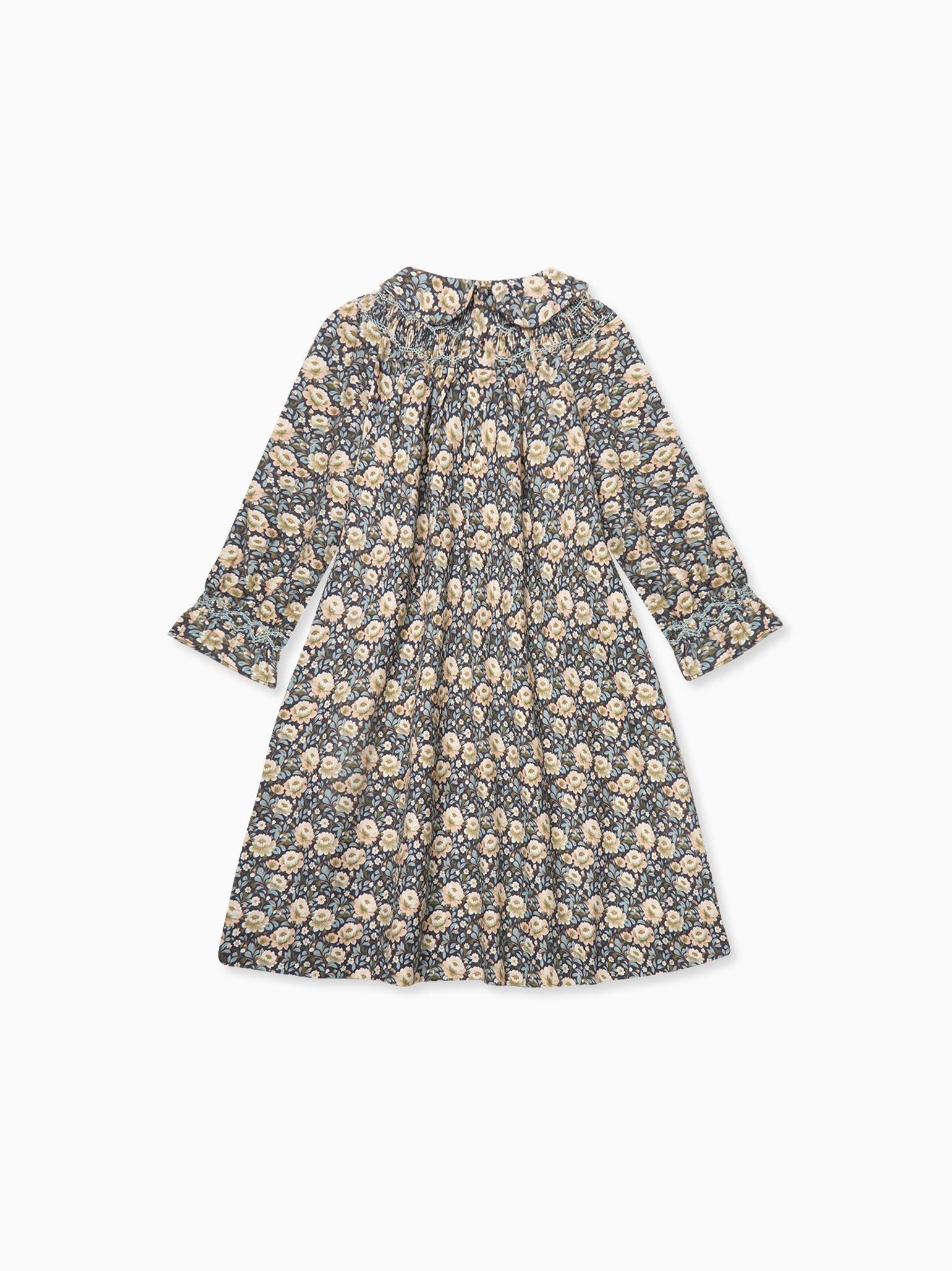 Navy Floral Margot Girl Hand-Smocked Dress