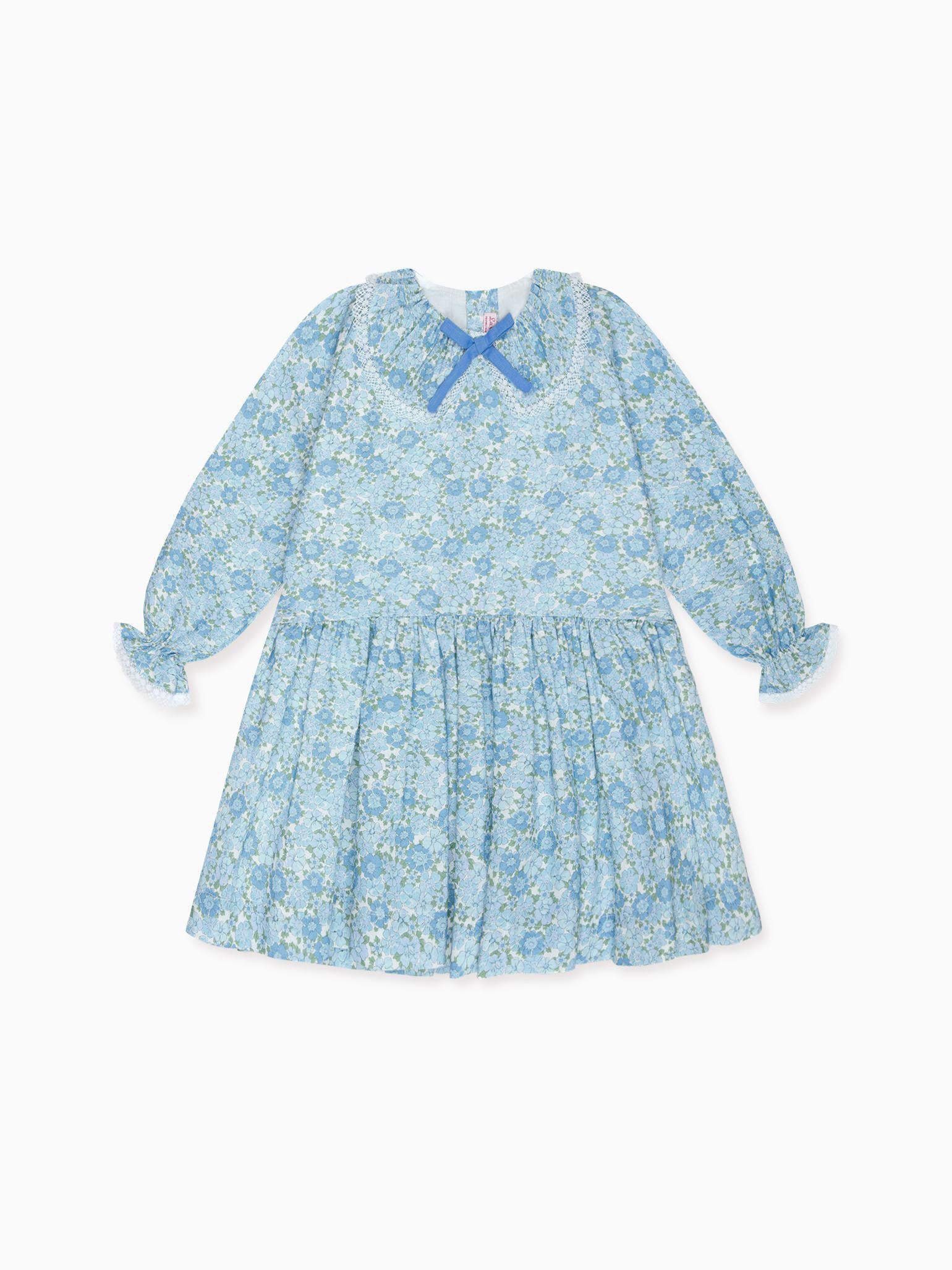 Blue Floral Maribela Girl Drop Waist Dress