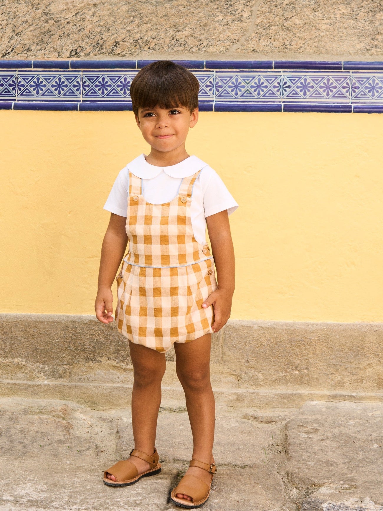 Caramel Gingham Marina Baby Romper Dungarees