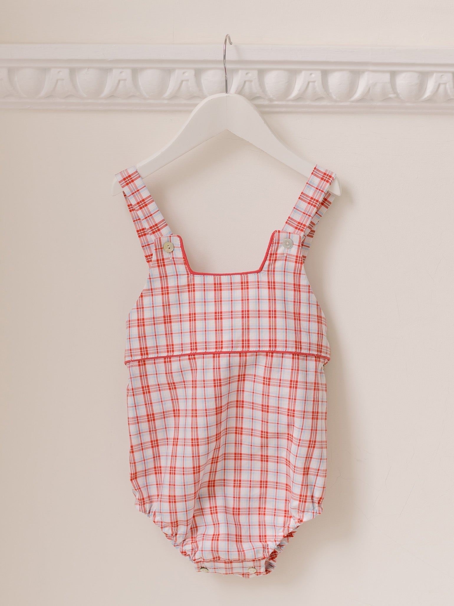 Red Check Marina Baby Romper Overalls