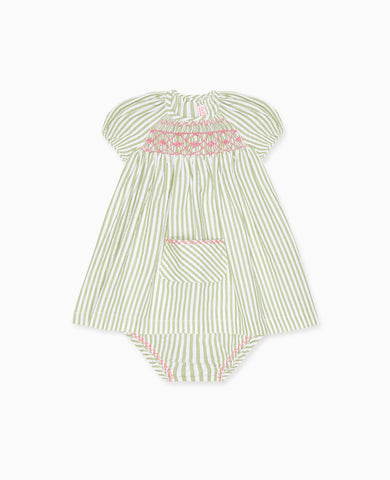 Green Stripe Maritza Baby Girl Smock Set