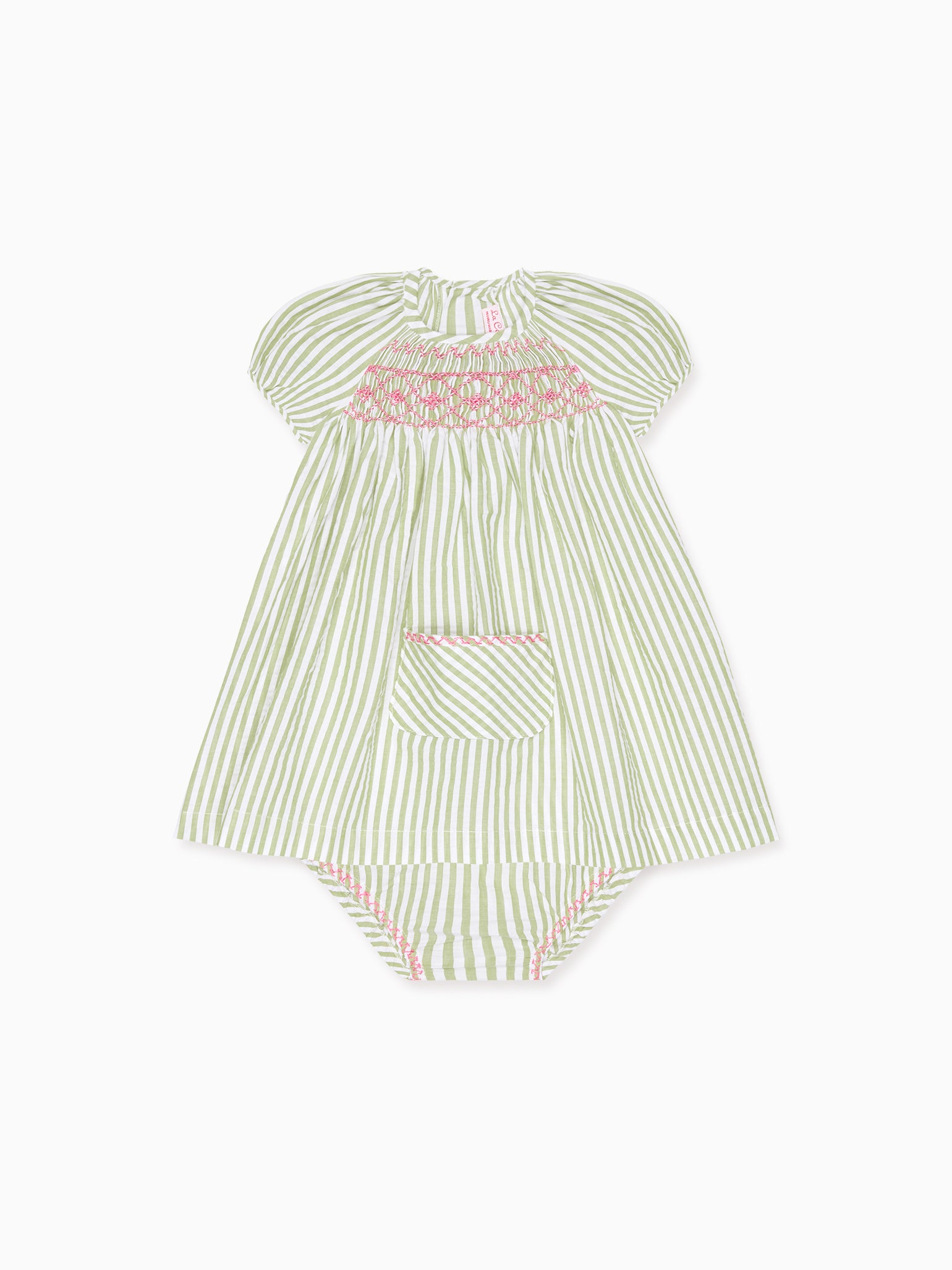 Green Stripe Maritza Baby Girl Smock Set