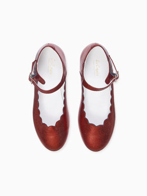 Red Metallic Leather Girl Scallop Mary Jane