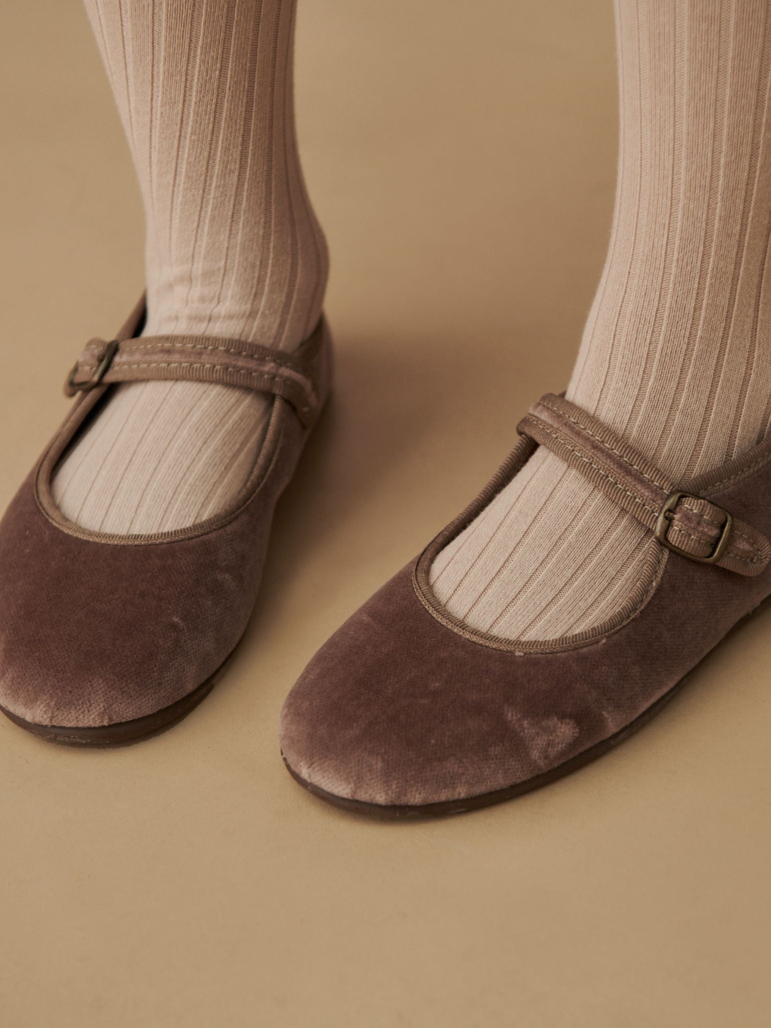 Taupe Velvet Girl Mary Jane Shoes