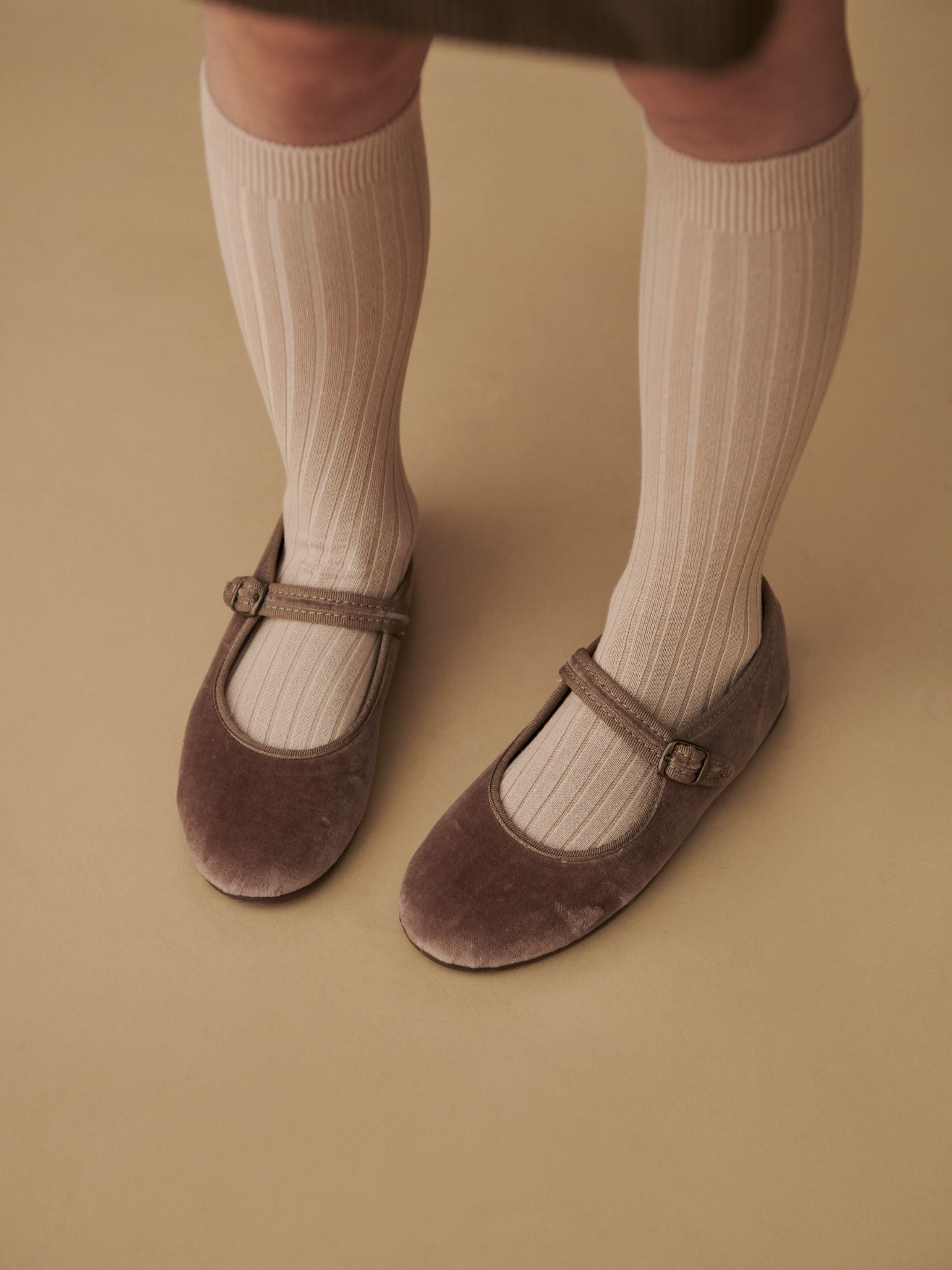 Taupe Velvet Girl Mary Jane Shoes