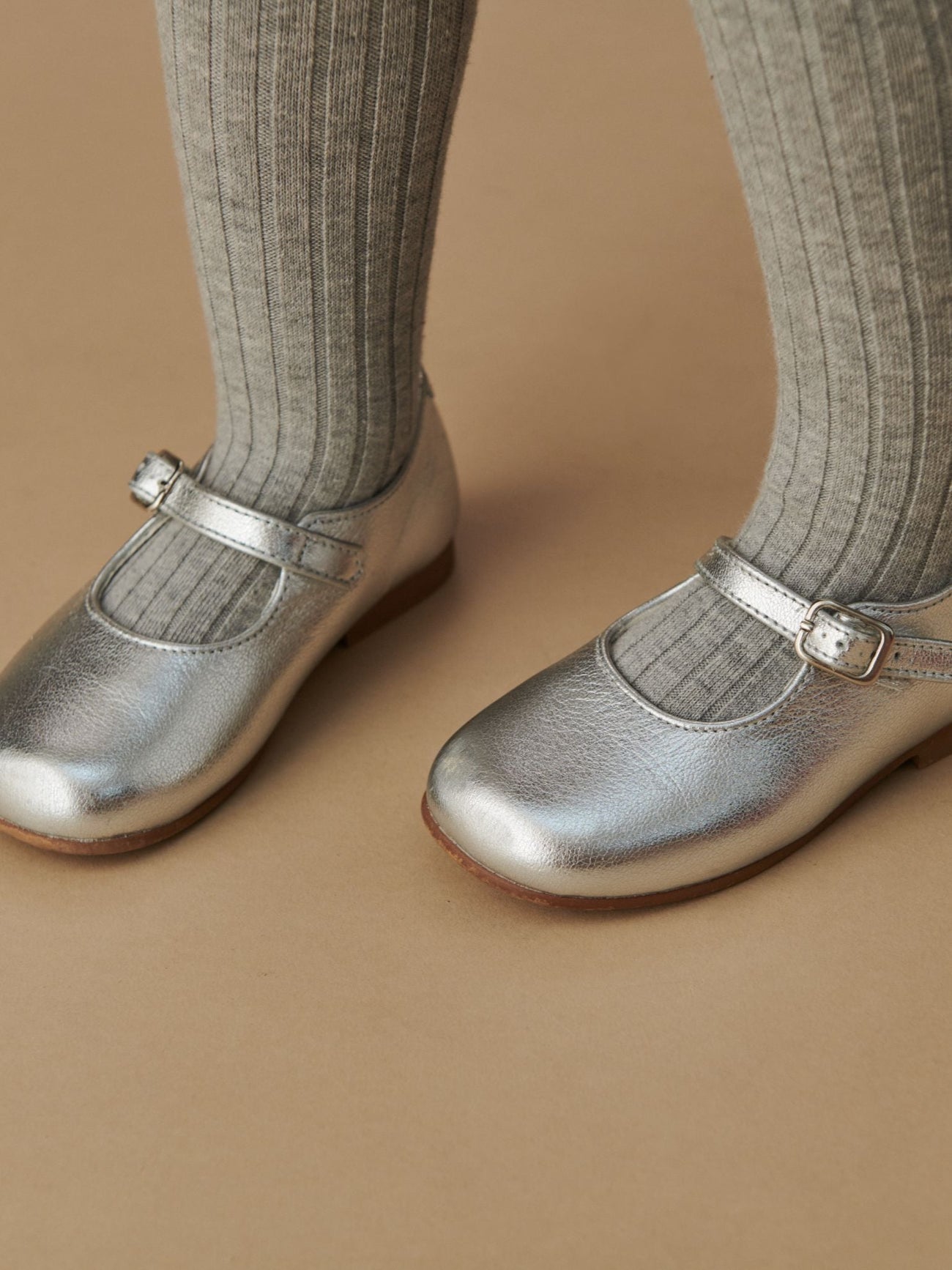 Light Grey Melange Ribbed Kids Tights