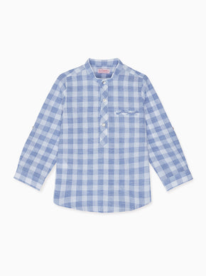 Blue Check Mateo Linen Mix Boy Shirt
