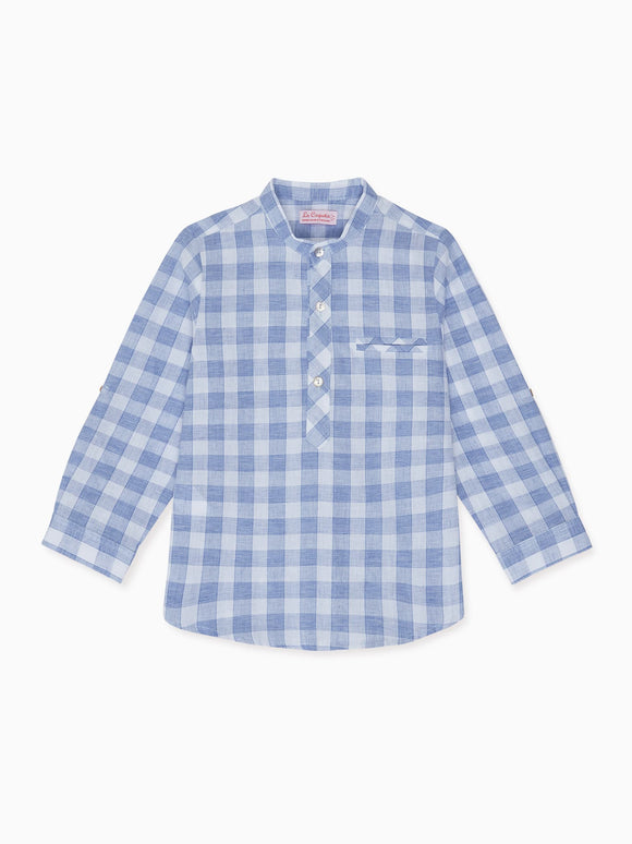 Blue Check Mateo Linen Mix Boy Shirt