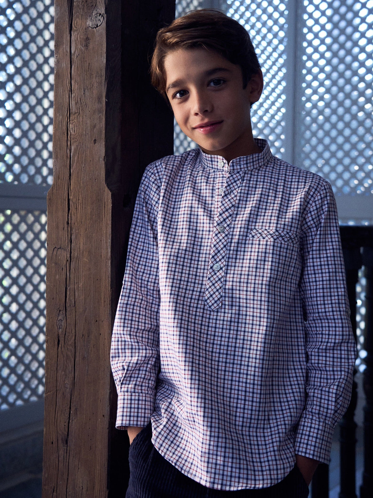 Burgundy Check Mateo Long Sleeve Boy Shirt