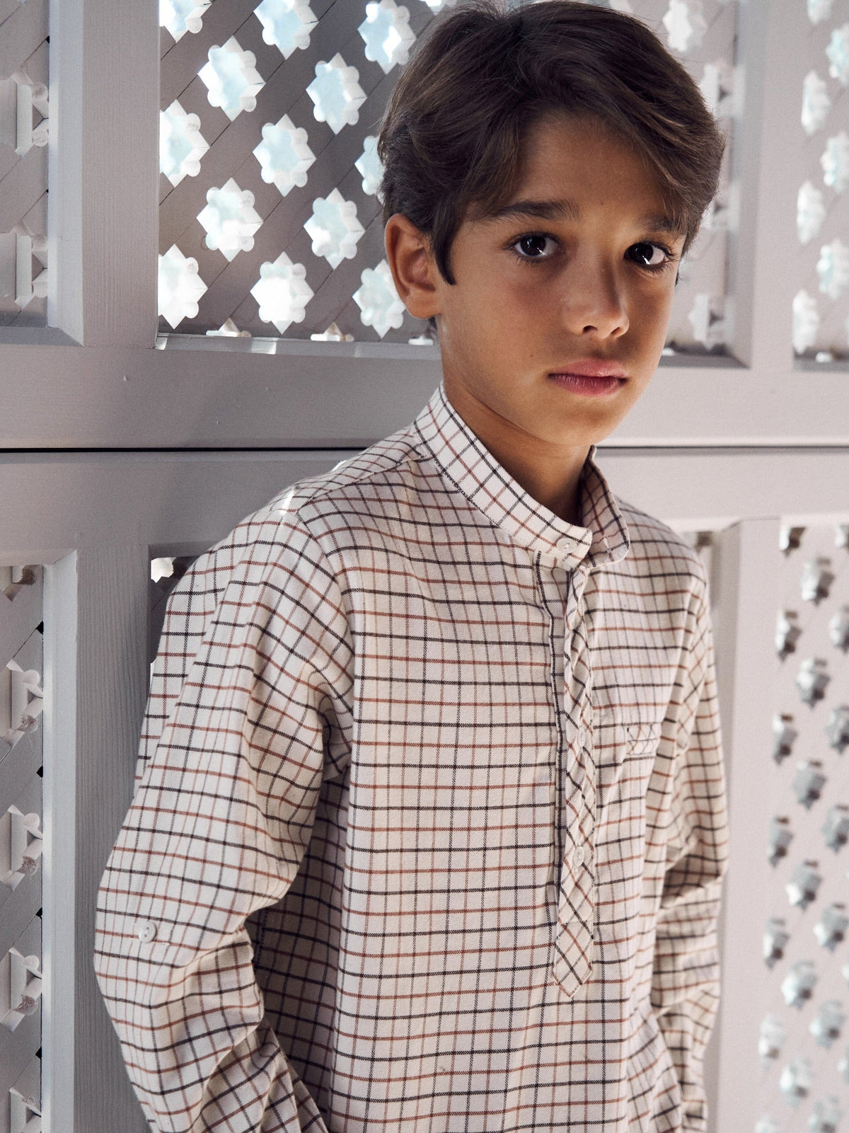Caramel Check Mateo Long Sleeve Boy Shirt