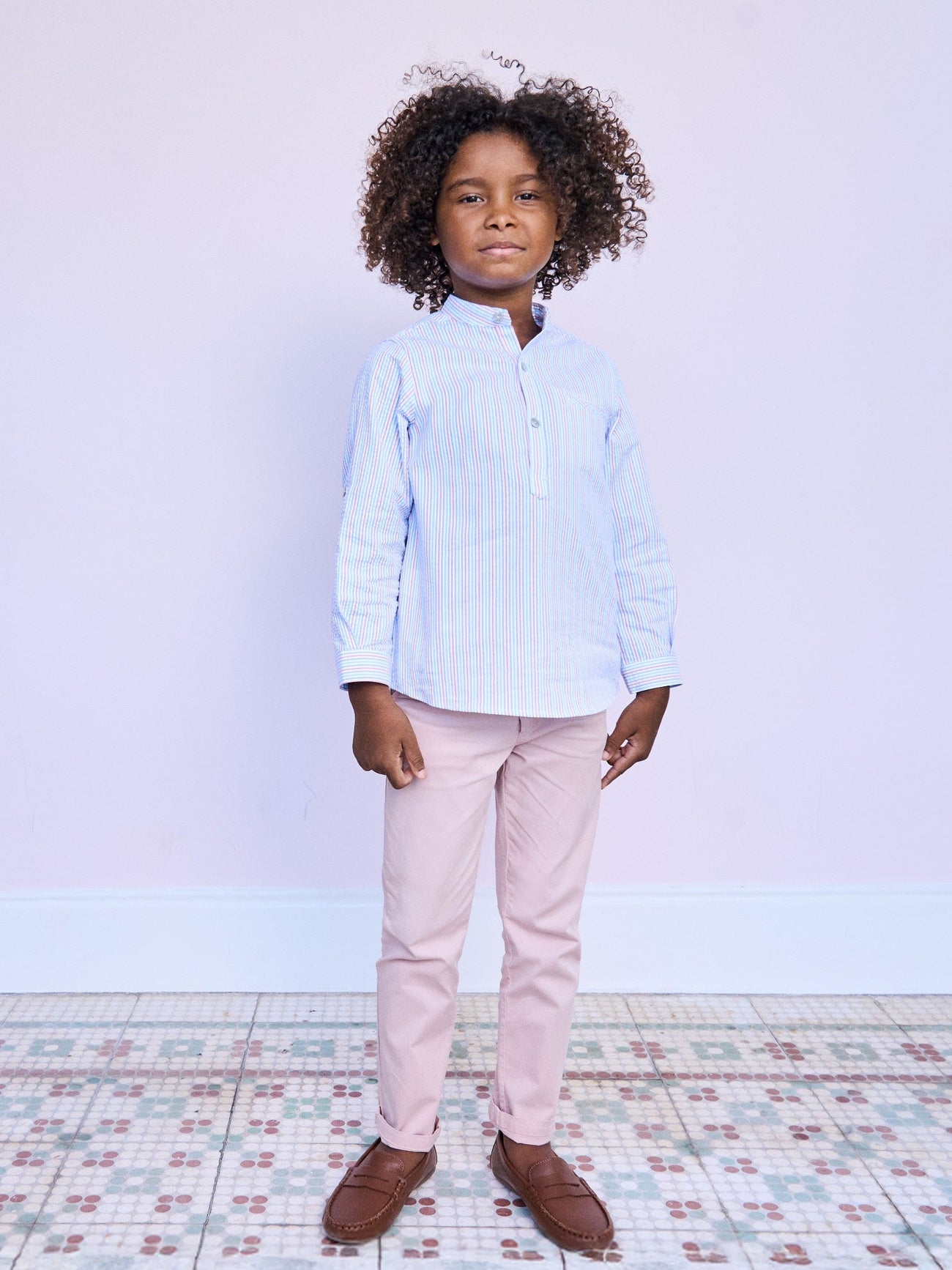 Coral Stripe Mateo Long Sleeve Boy Shirt