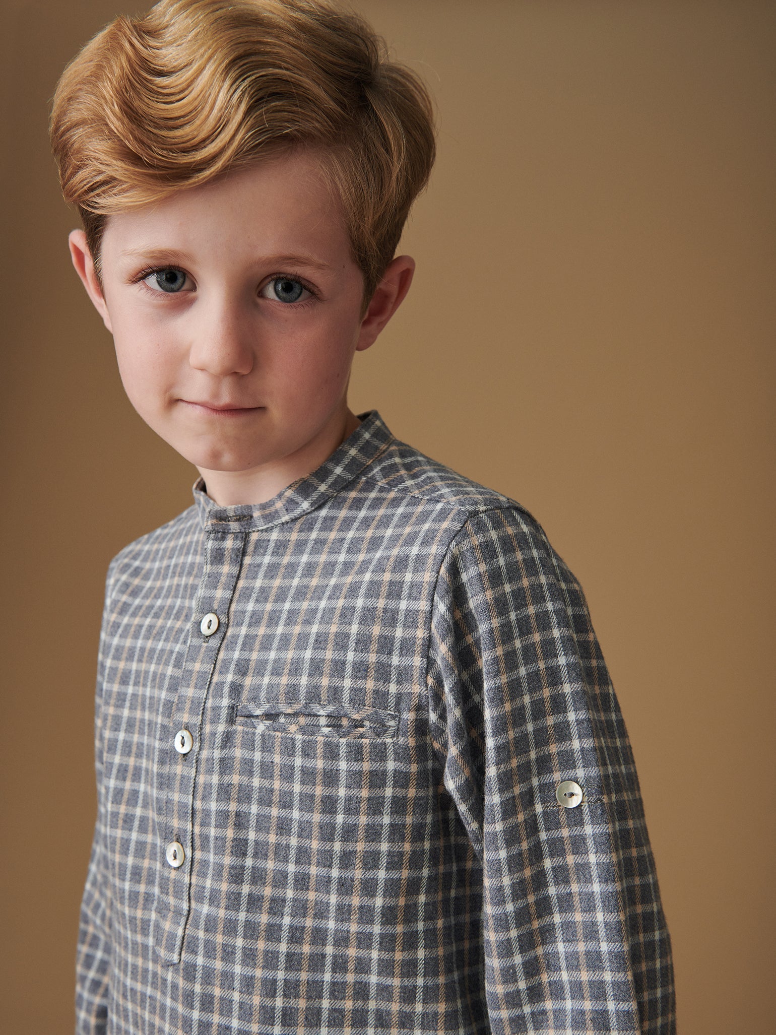 Grey Check Mateo Long Sleeve Boy Shirt | La Coqueta Kids