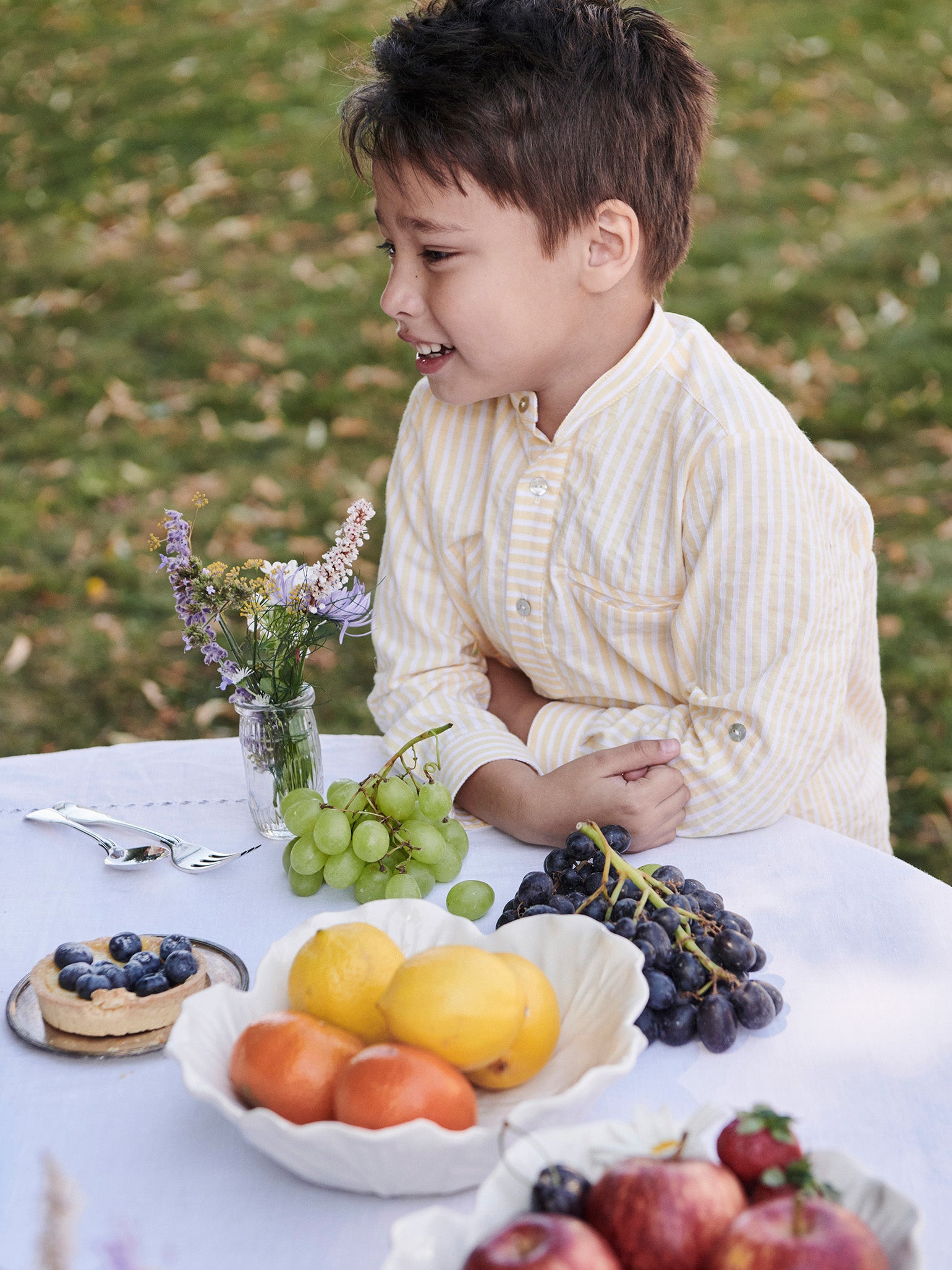 Lemon Stripe Mateo Cotton Long Sleeve Boy Shirt