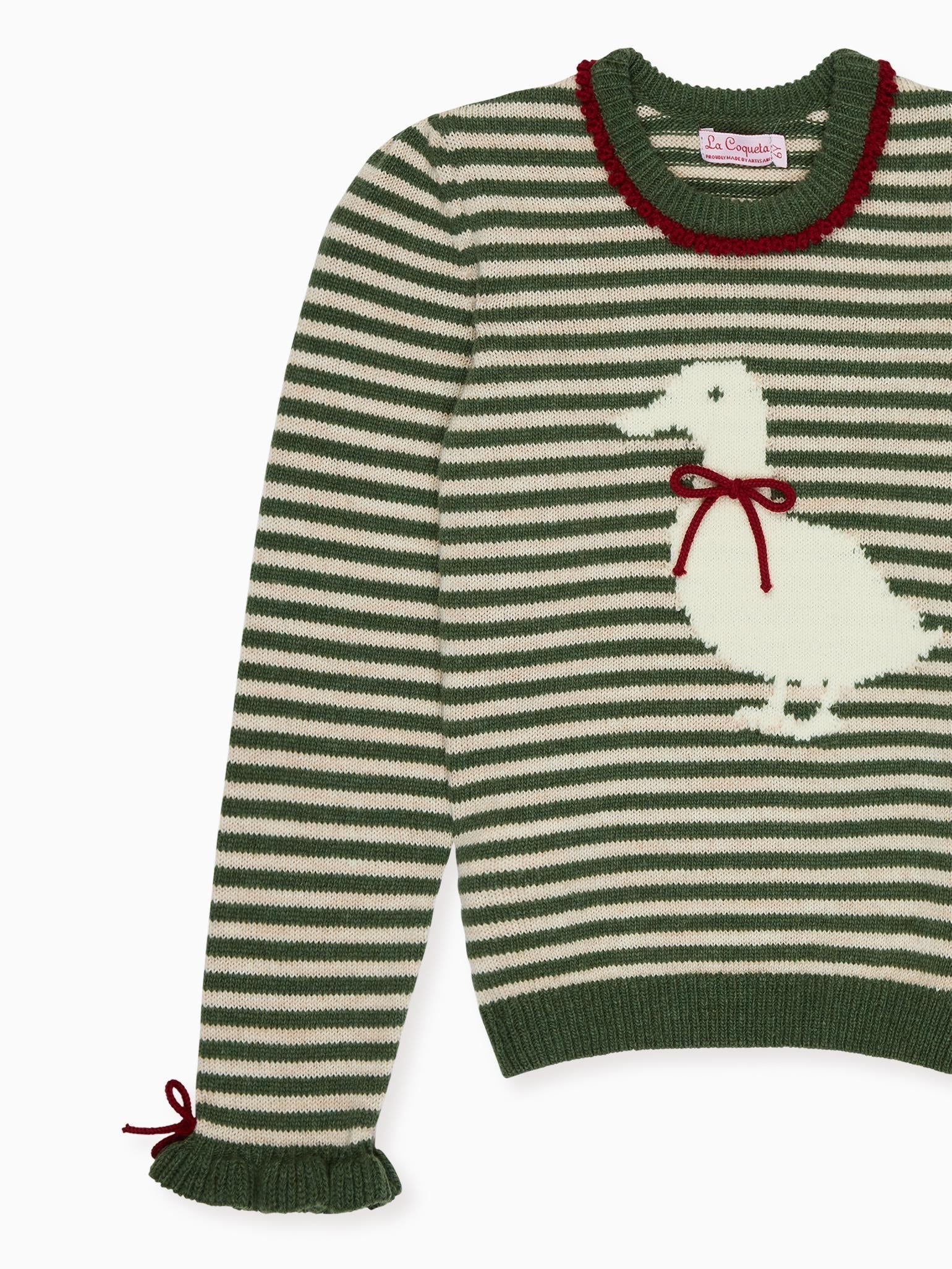 Olive Green Stripe Matilde Merino Girl Jumper