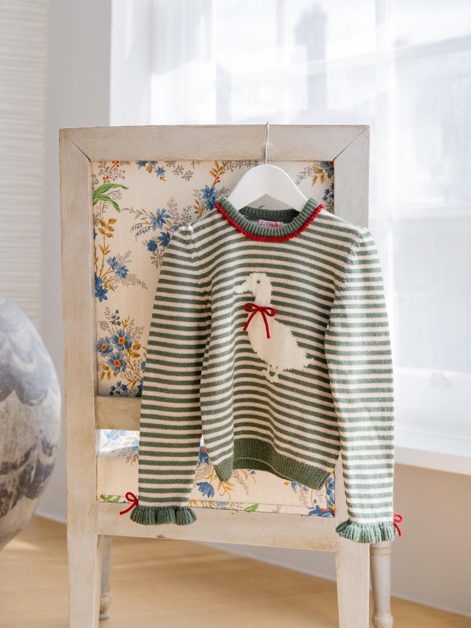 Olive Green Stripe Matilde Merino Girl Jumper