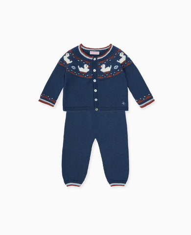 Soft Denim Melange Mavi Merino Duck Baby Knitted Set