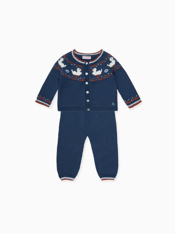 Soft Denim Melange Mavi Merino Duck Baby Knitted Set