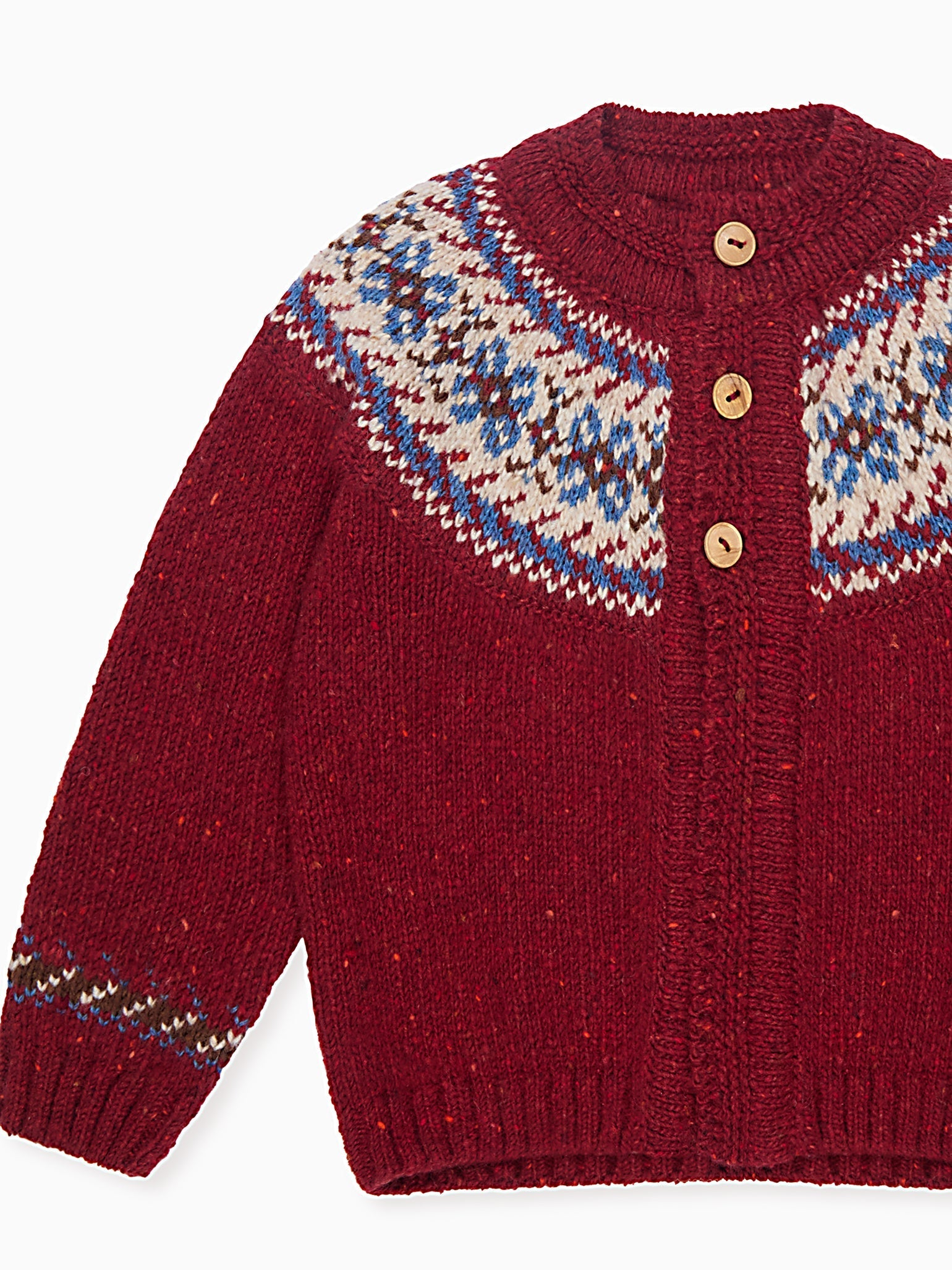 Dark Red Merino Fair Isle Baby Cardigan