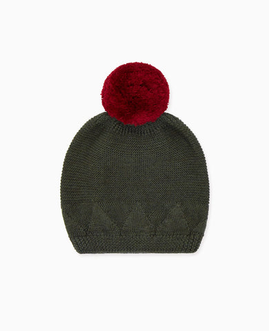 Olive Green Merino Kids Bobble Hat