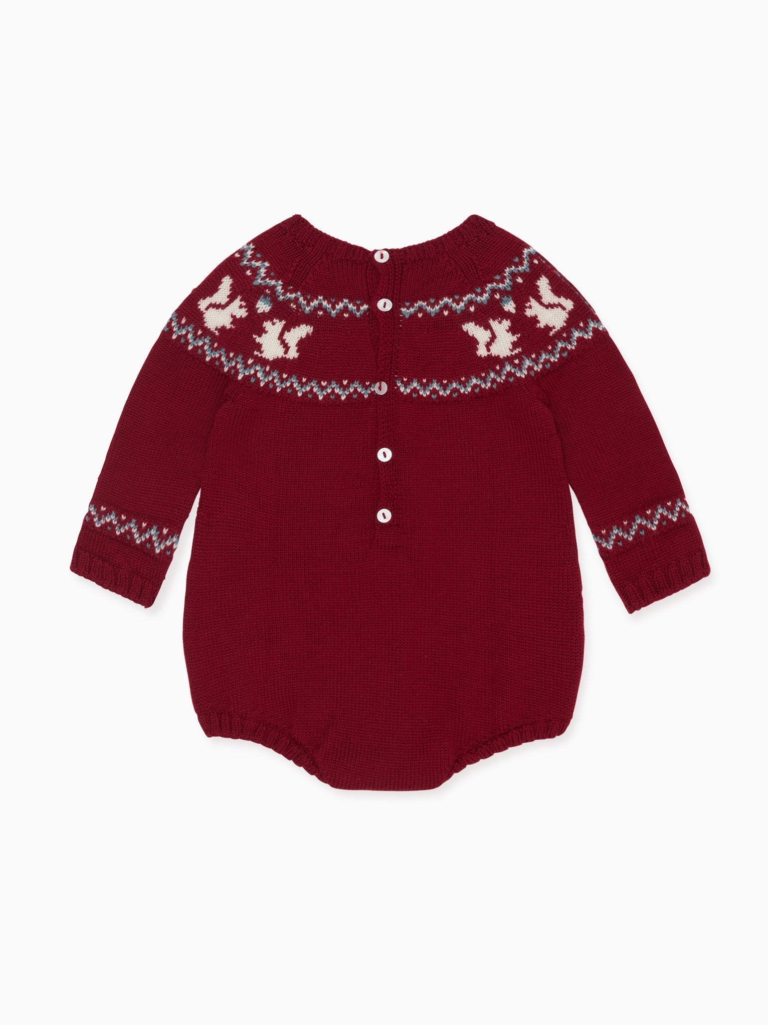 Burgundy Merino Fair Isle Baby Knitted Romper