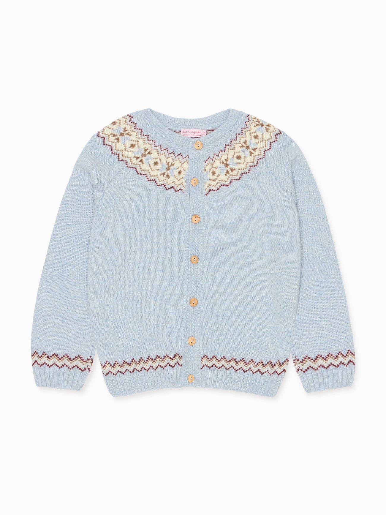 Light Blue Merino Fair Isle Girl Cardigan