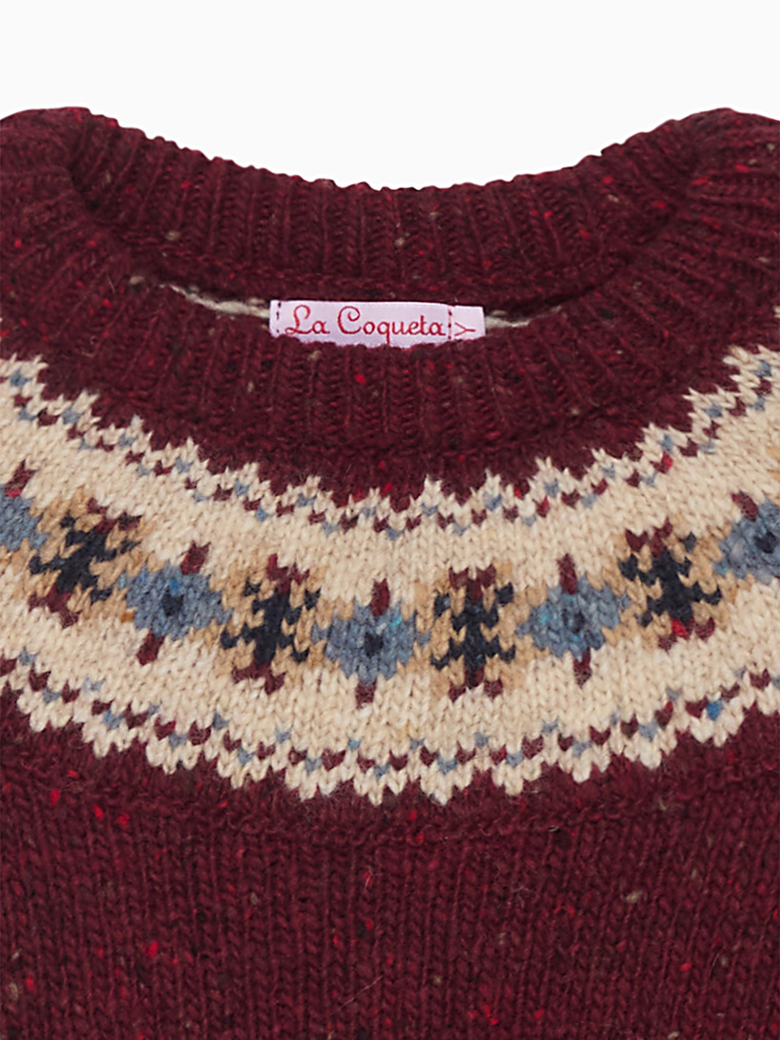 Burgundy Merino Fair Isle Kids Sweater