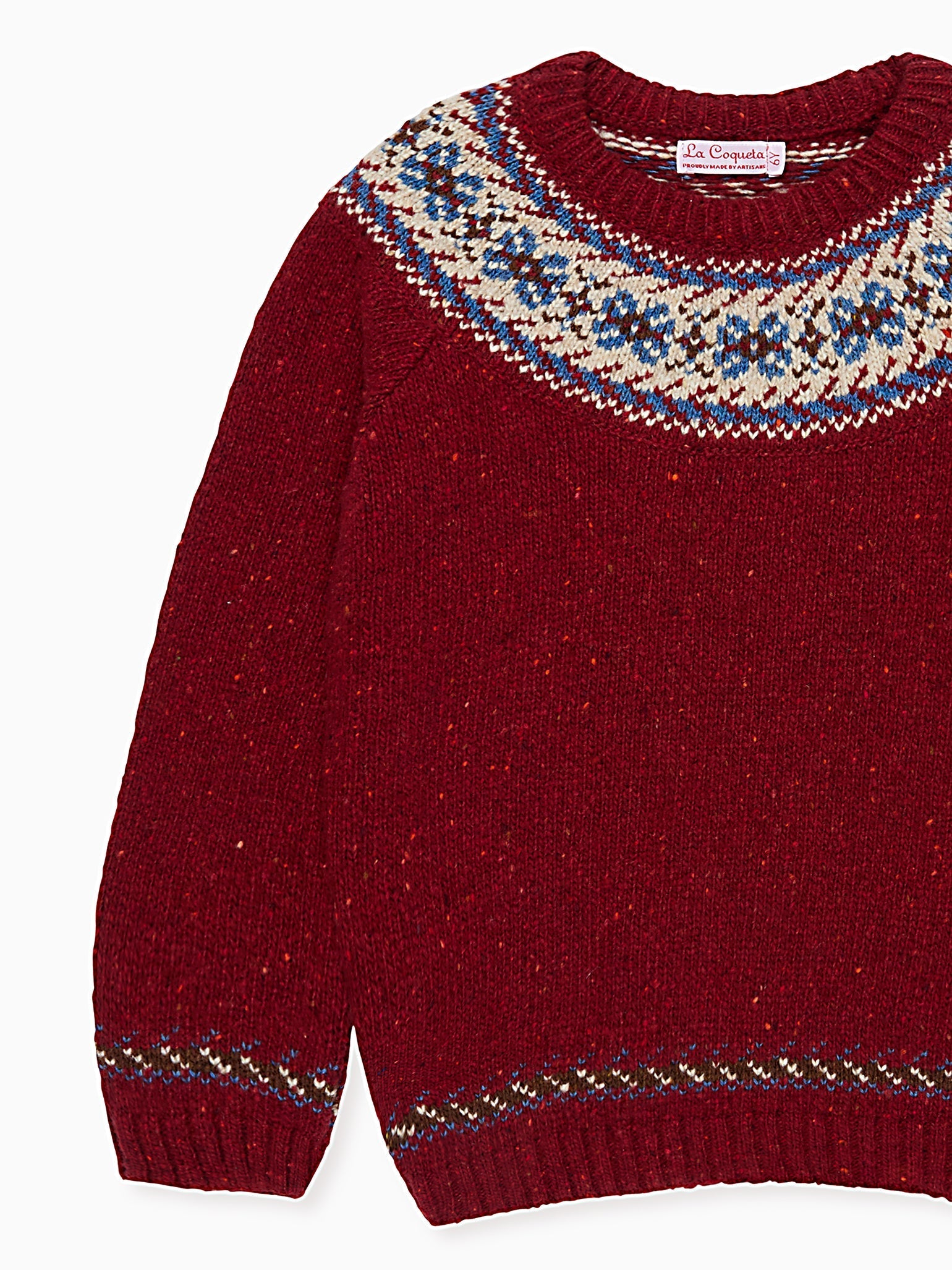 Dark Red Merino Fair Isle Kids Jumper