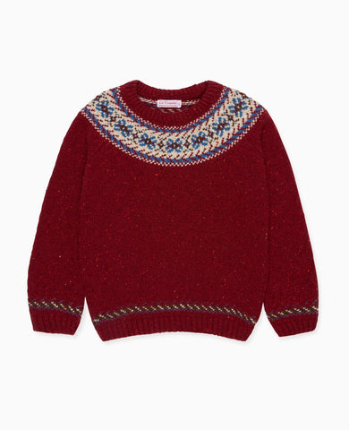 Dark Red Merino Fair Isle Kids Jumper