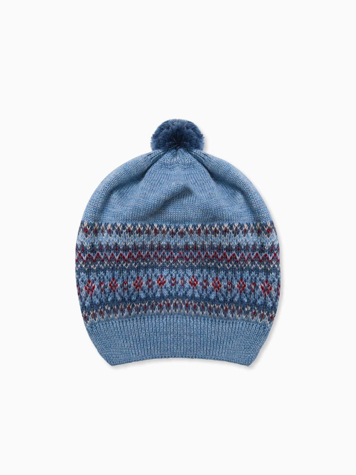 Dusty Blue Merino Fair Isle Kids Bobble Hat