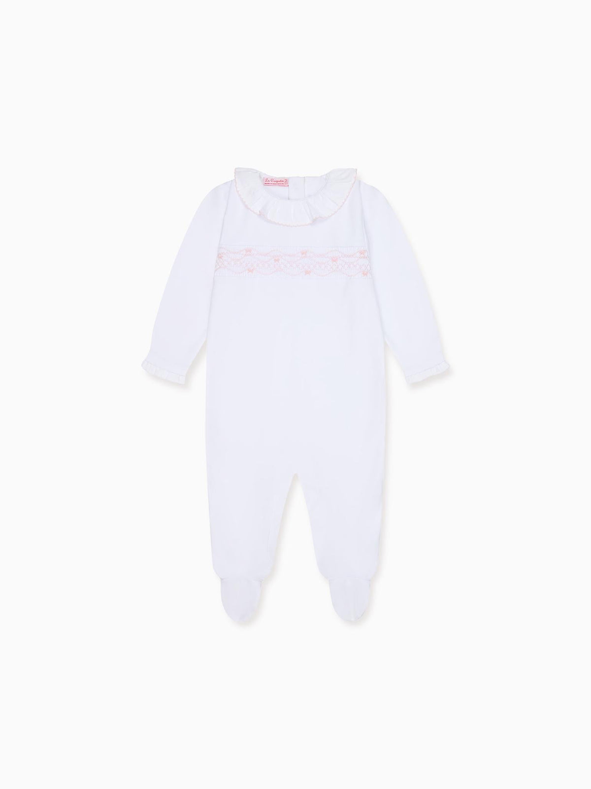 Pink Floral Bow Baby Girl Hand-Smocked Sleepsuit