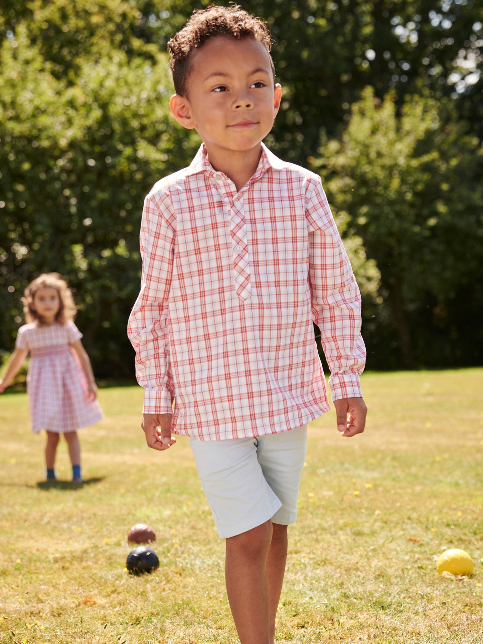 Red Check Miguel Cotton Long Sleeve Boy Shirt