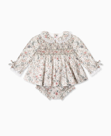 Ivory Floral Milla Baby Girl Hand-Smockde Set