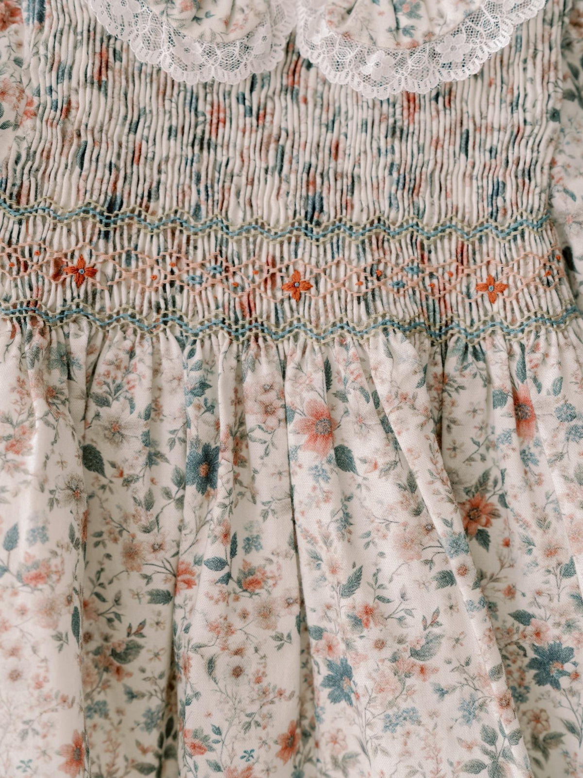 Ivory Floral Milla Girl Hand-Smocked Dress