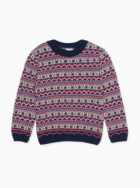 Navy Mirlo Fair Isle Merino Boy Jumper