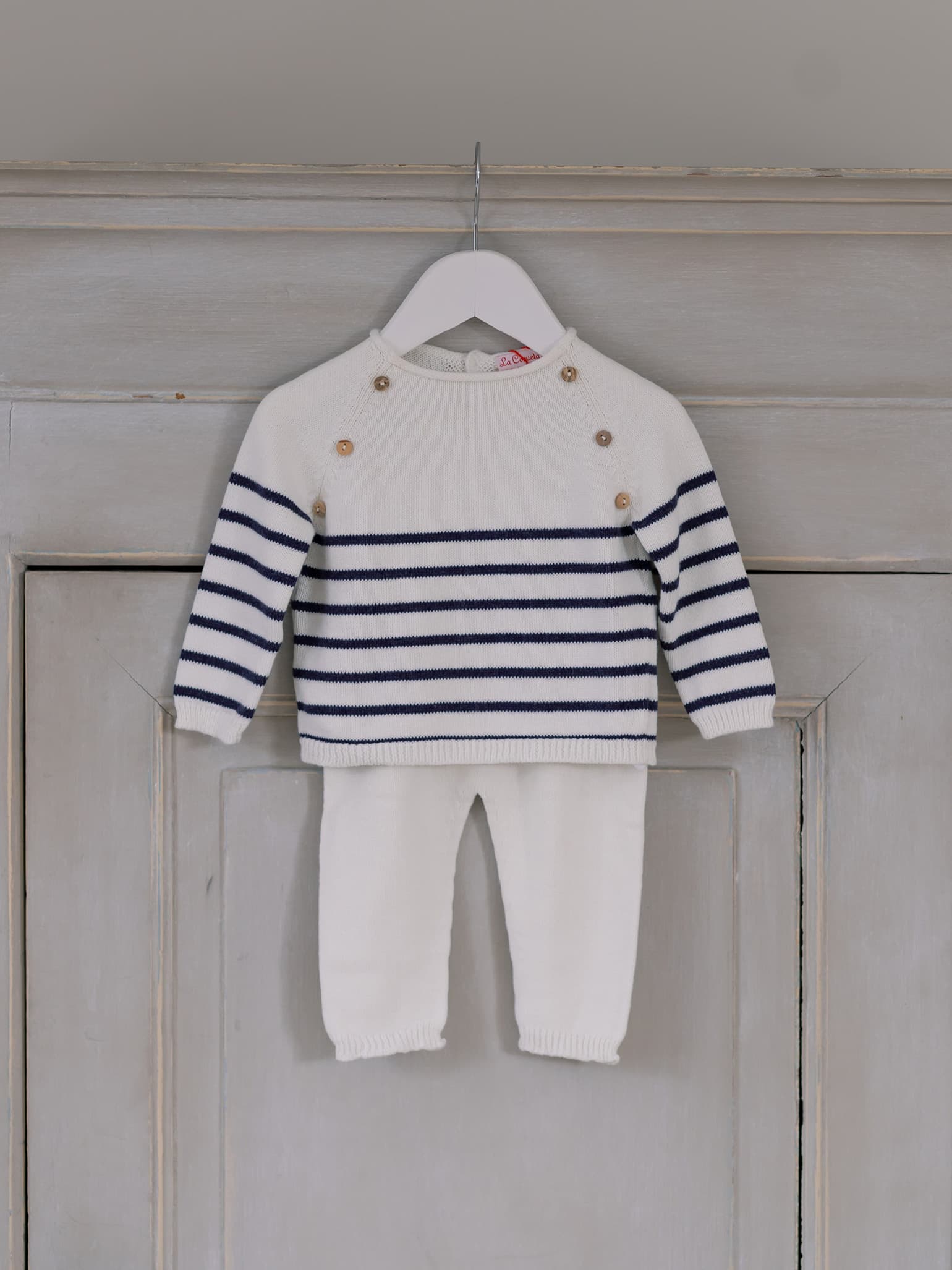 Blue Stripe Monda Cotton Baby Knitted Set