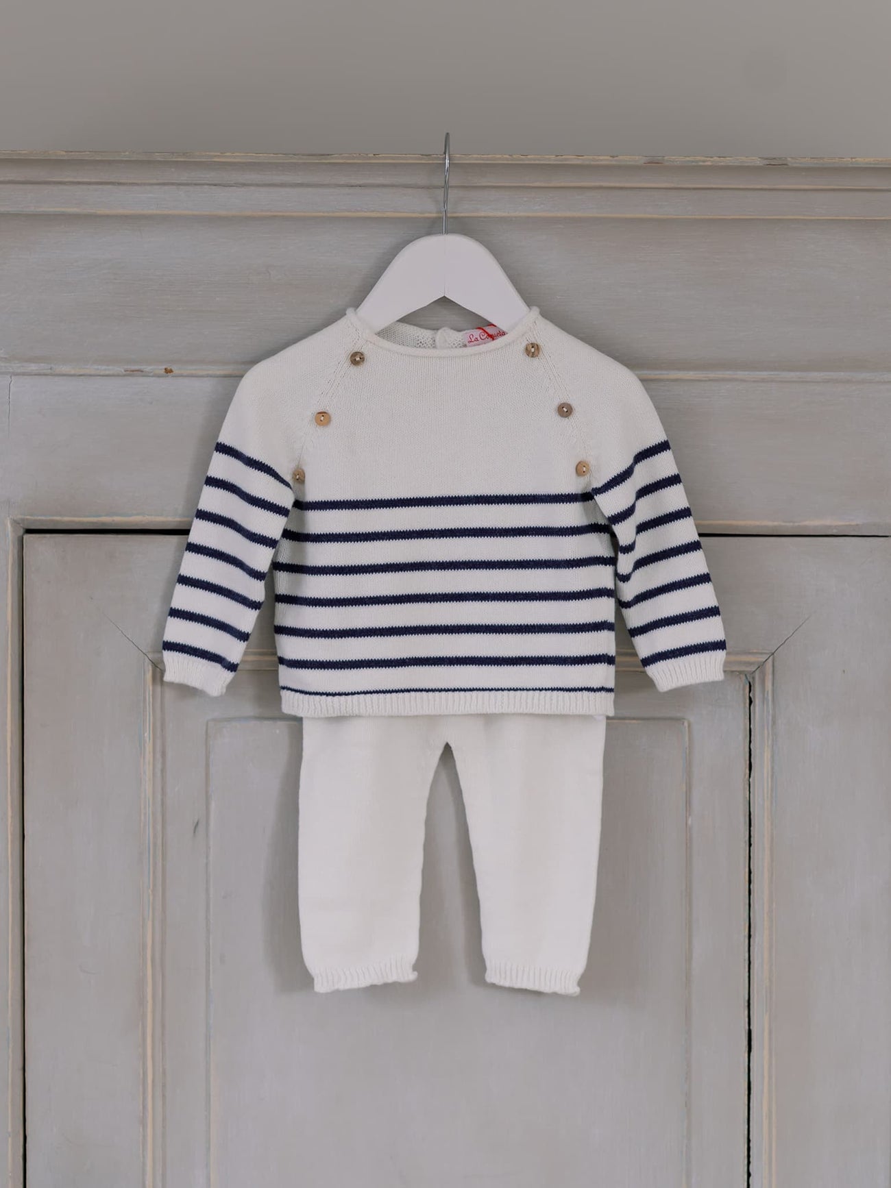 Striped 2-Piece Set for Babies, in Wool & Cotton Knit, by Petit Bateau -  printed white, Baby