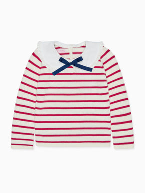 Burgundy Stripe Morissa Cotton Girl Sweater