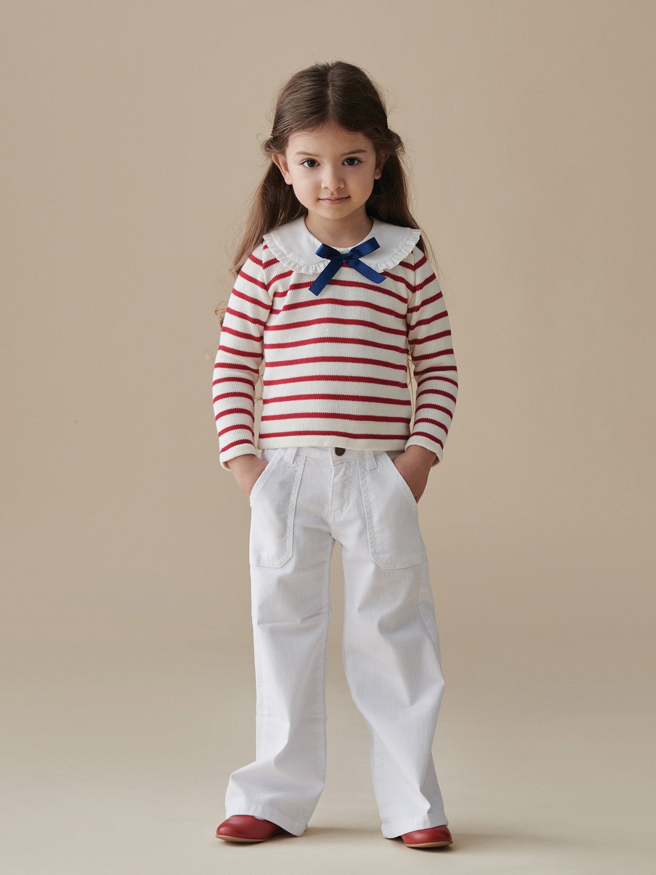 Burgundy Stripe Morissa Cotton Girl Sweater