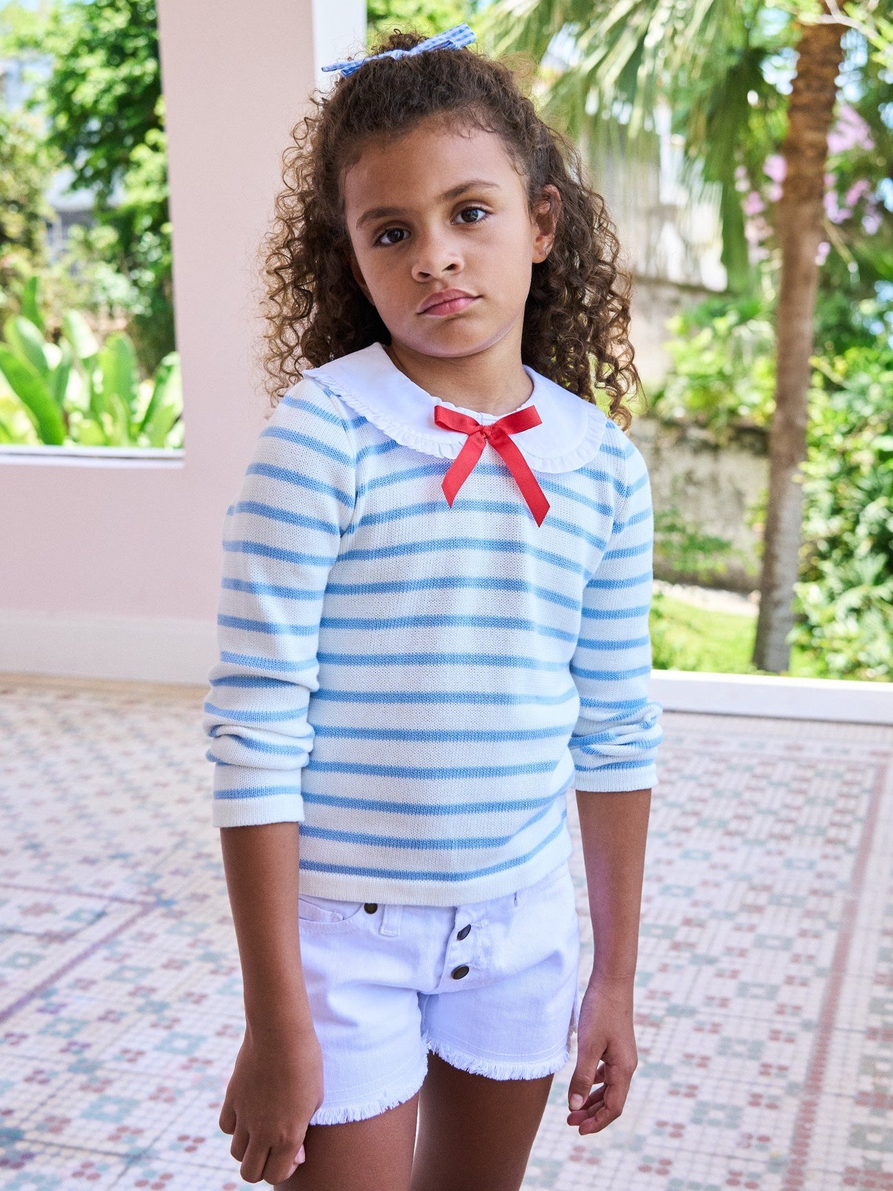 Dusty Blue Stripe Morissa Cotton Girl Jumper