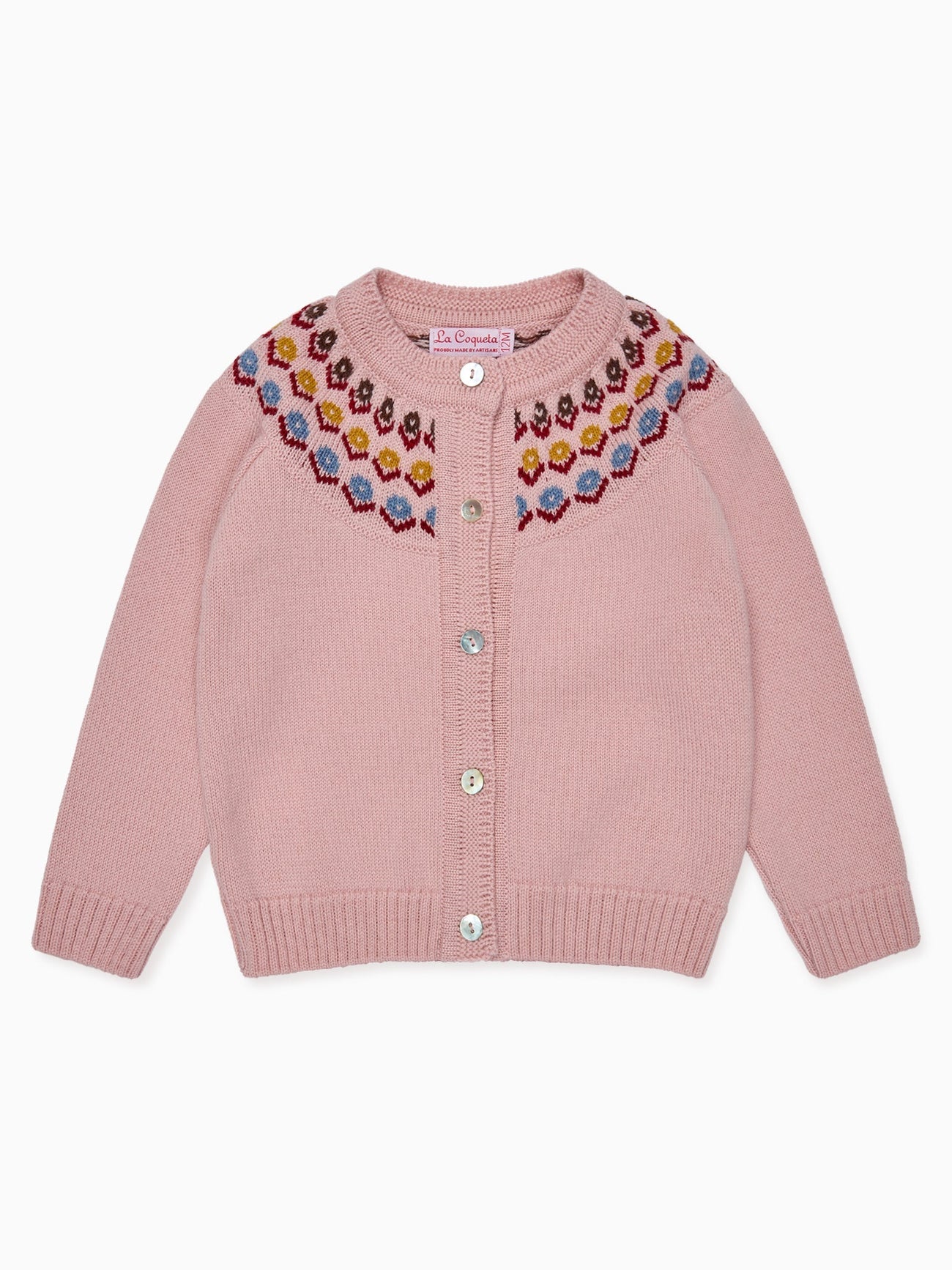 Dusty Pink Nelia Merino Fair Isle Baby Girl Cardigan