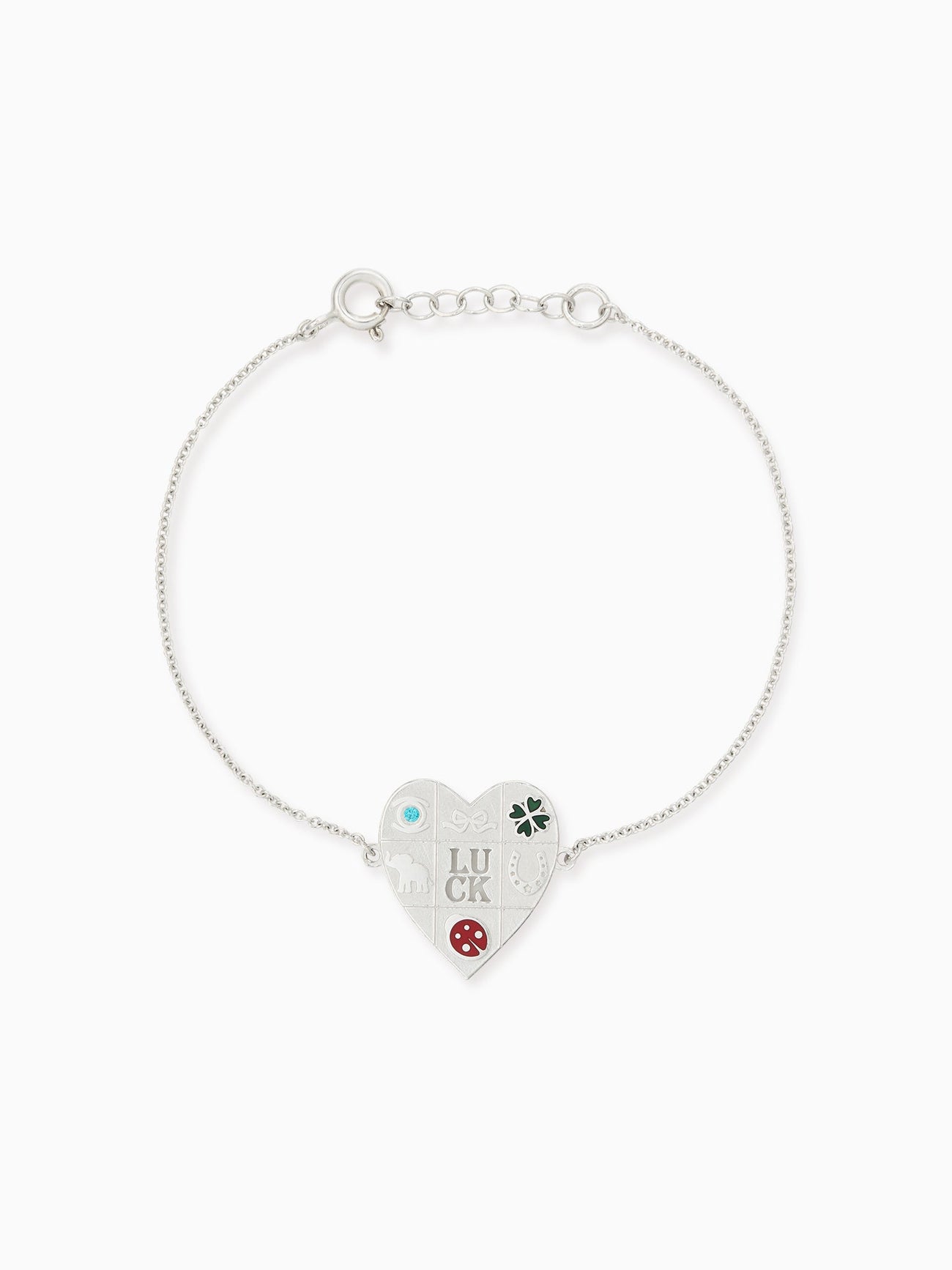 Theo Grace Lucky Heart Enamel Bracelet in Silver with Cubic Zirconia