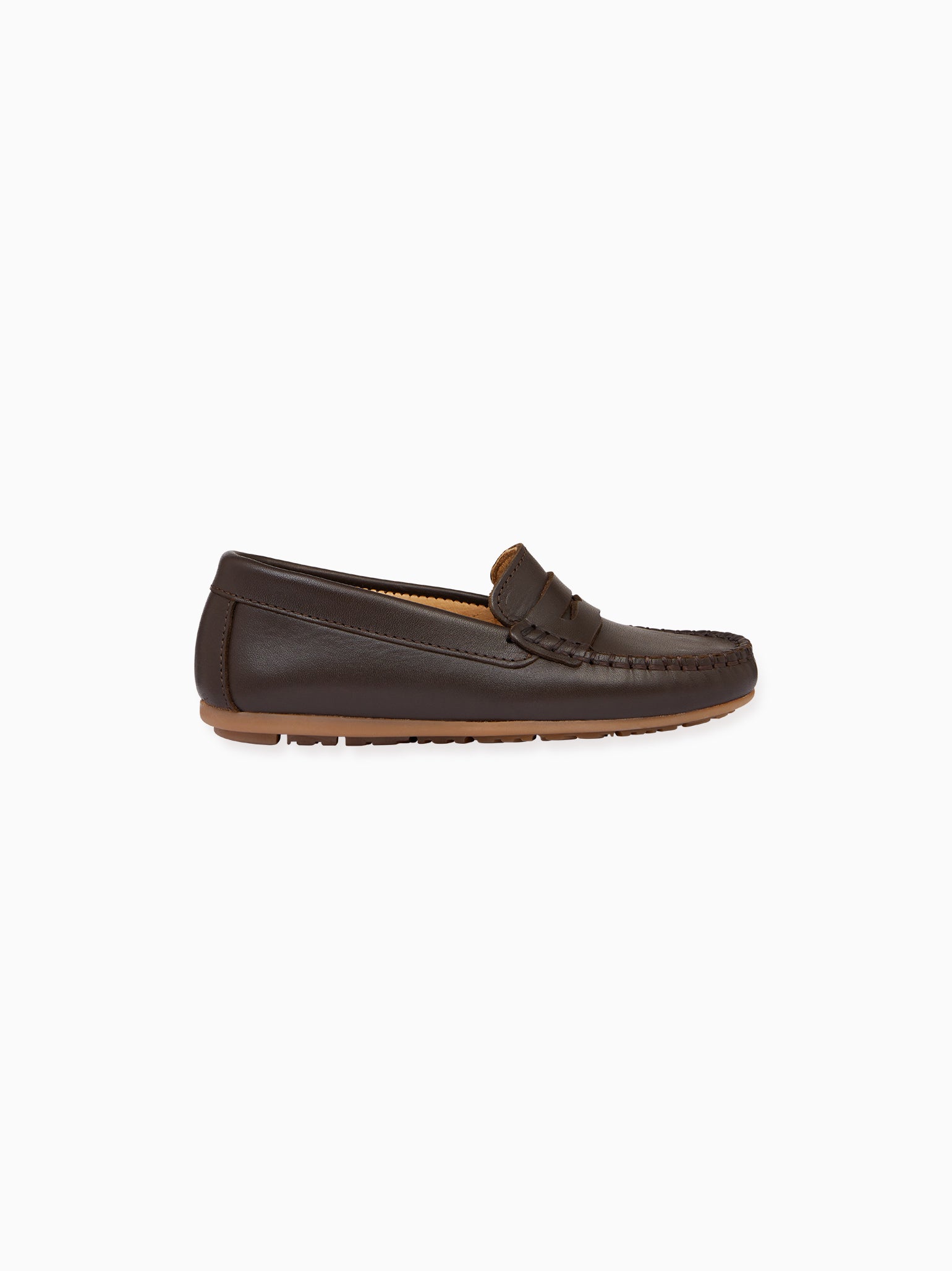 Chocolate Brown Leather Boy Loafer Shoes